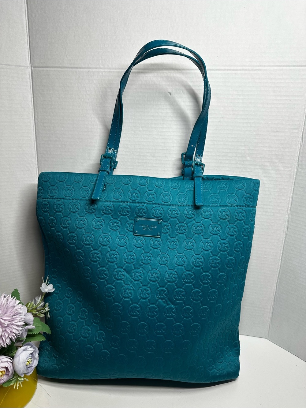 Michael Kors Teal Logo-Pattern Tote